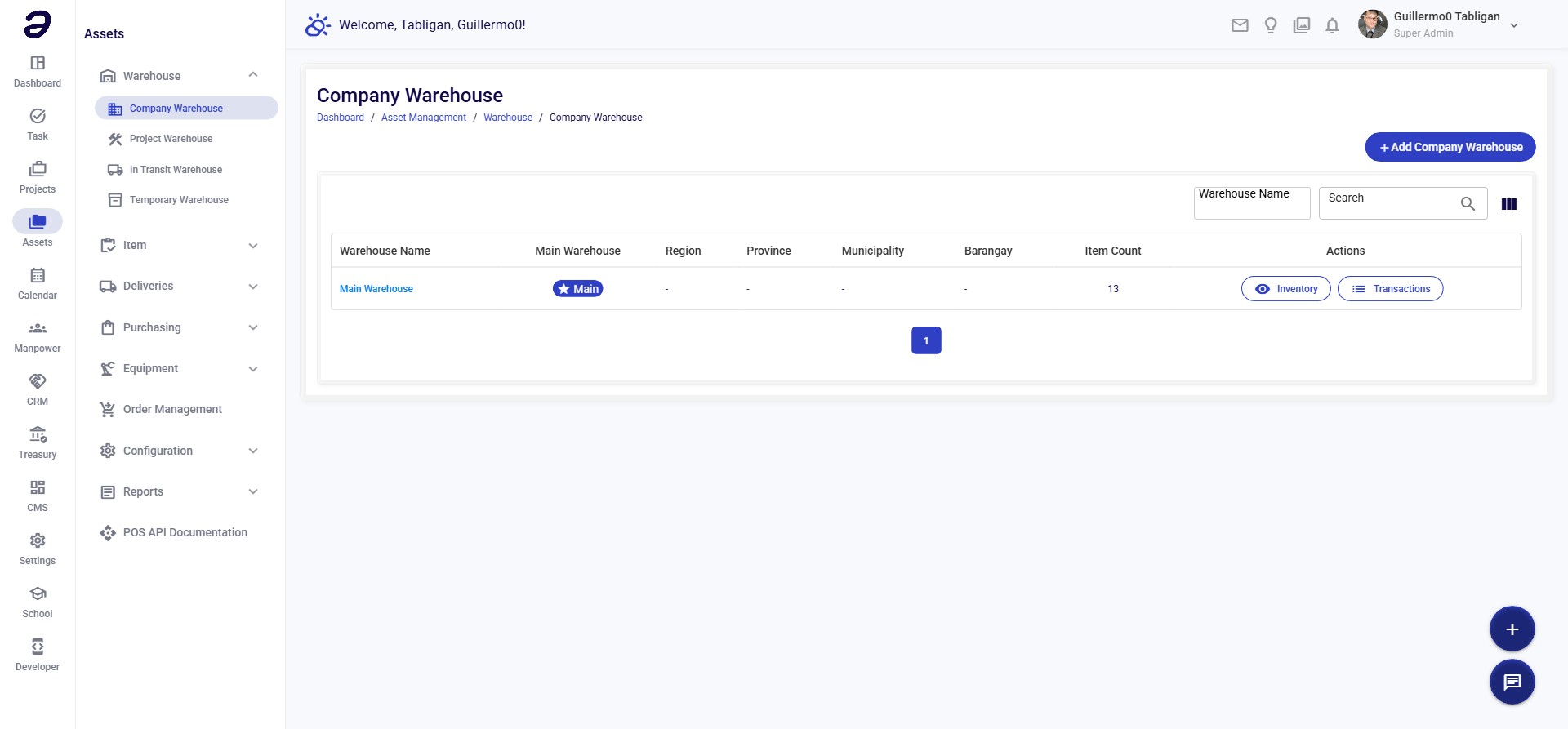 Assets - Company Warehouse