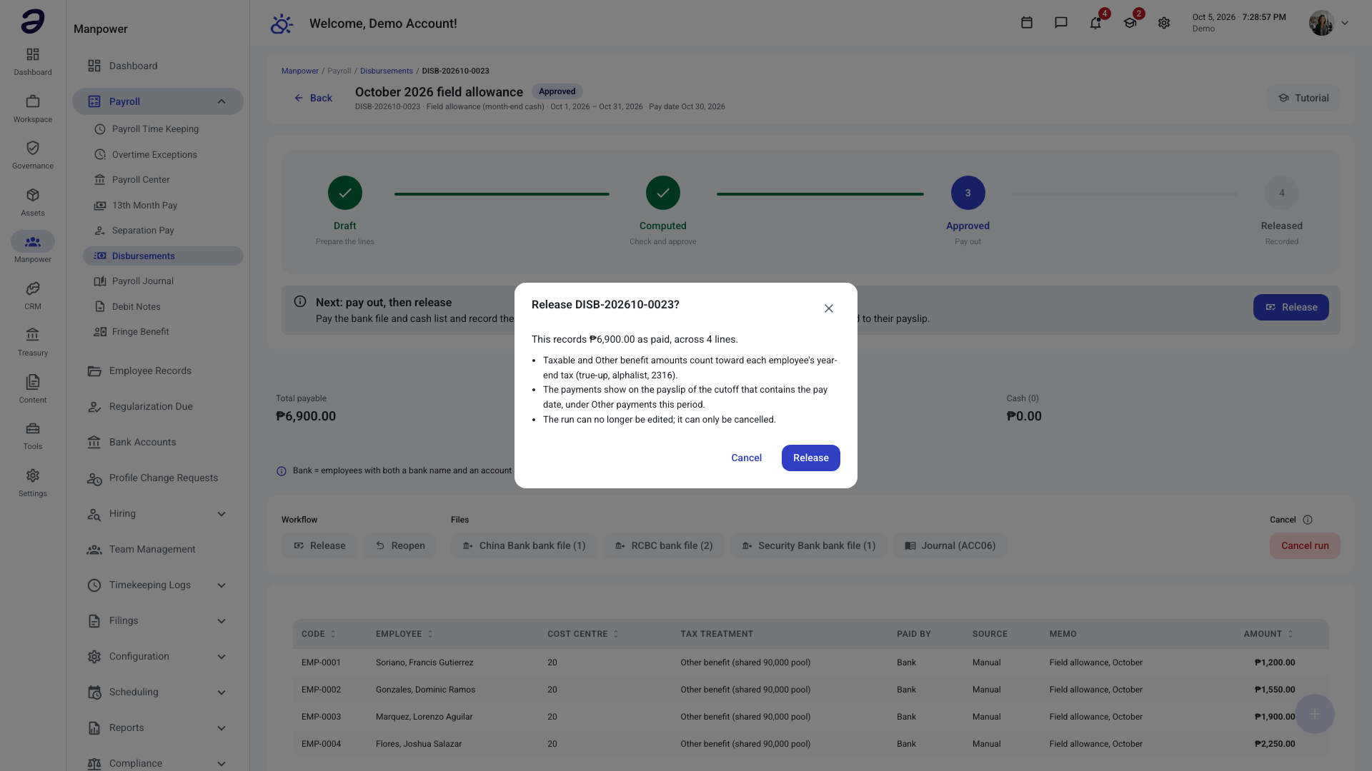 Release confirmation listing what releasing does