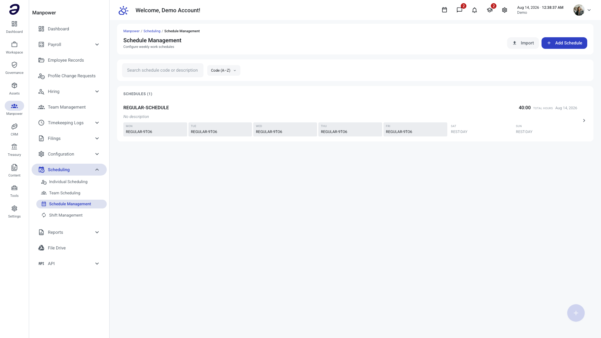 Schedule Management list