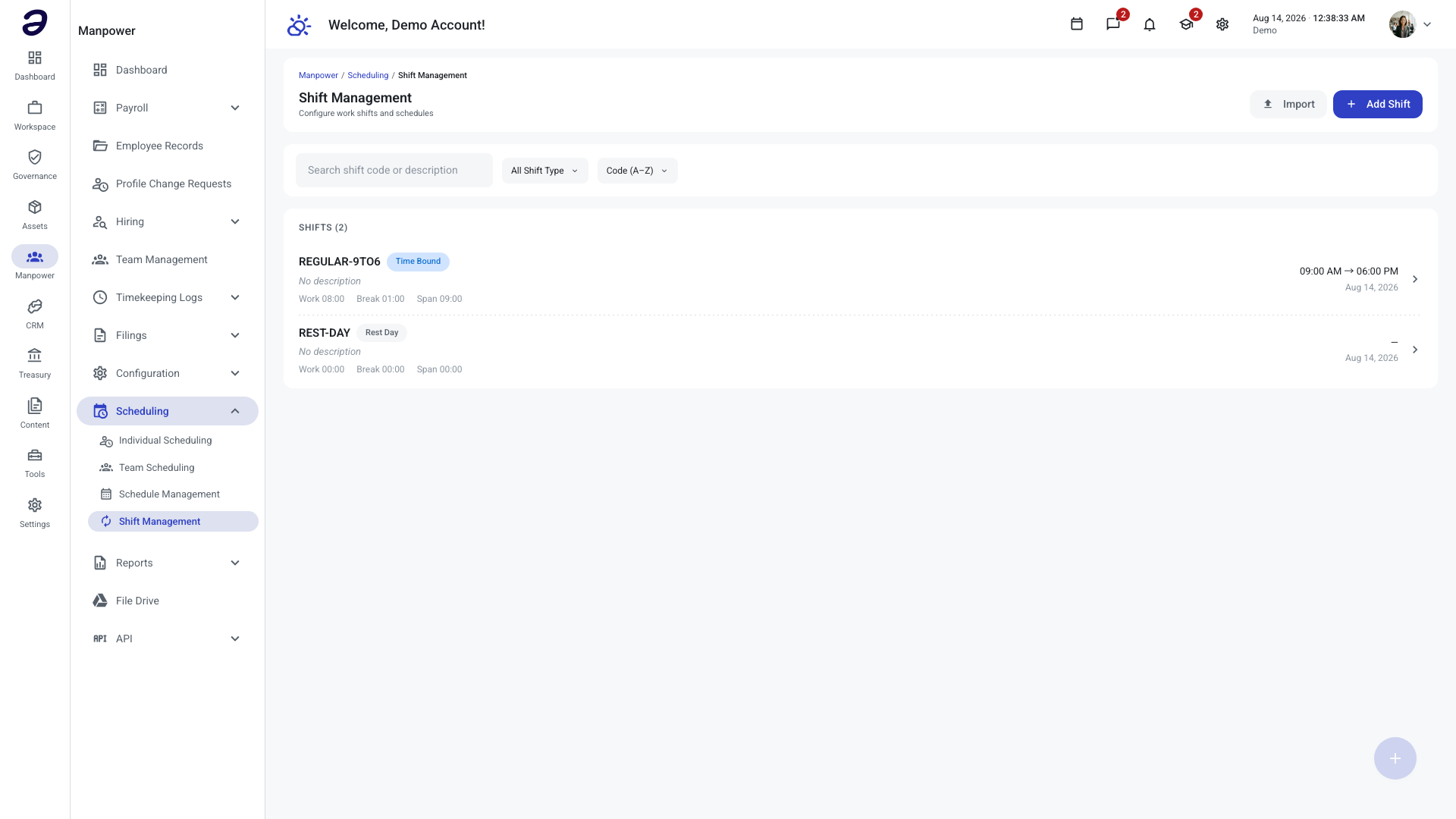 Shift Management list