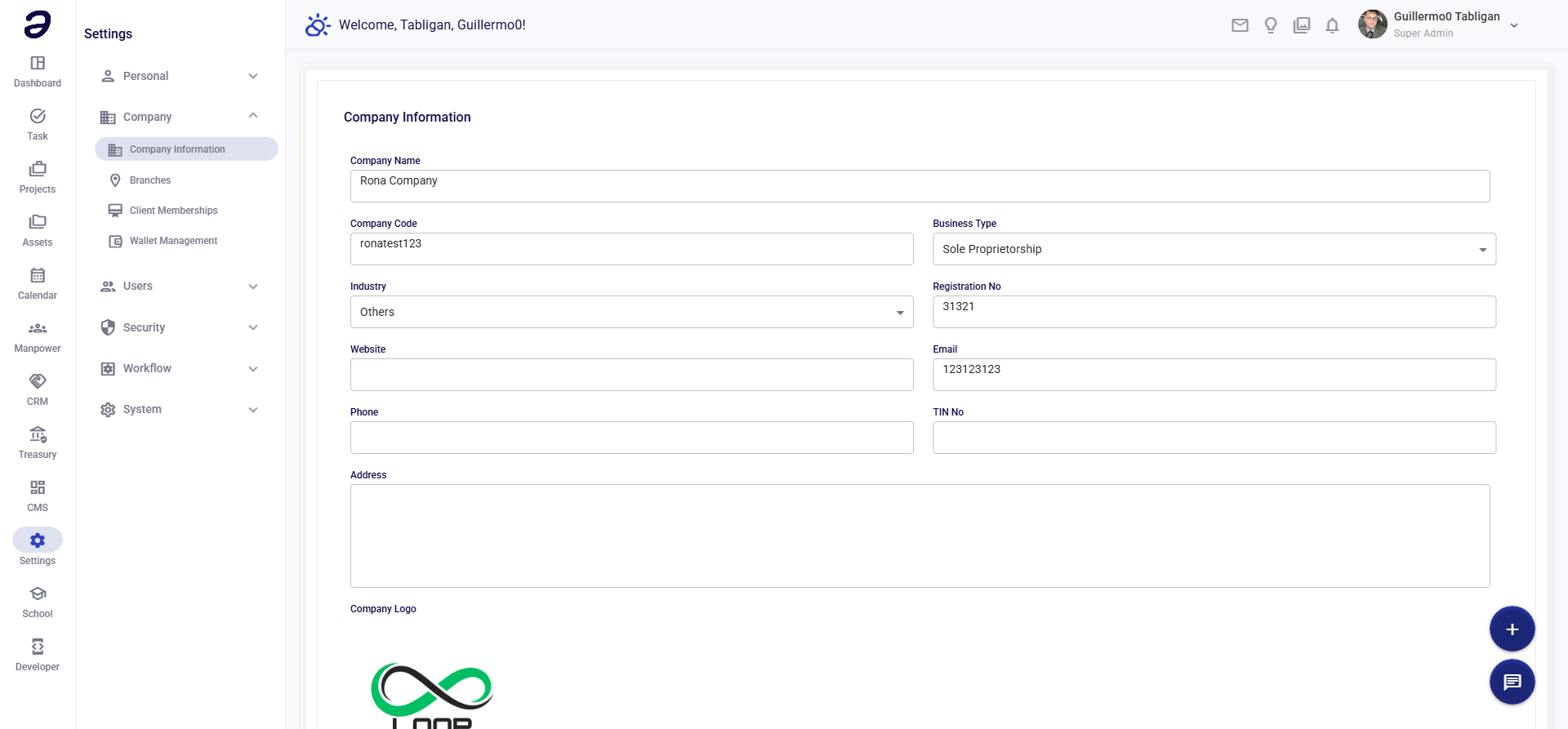 Settings - Company Information