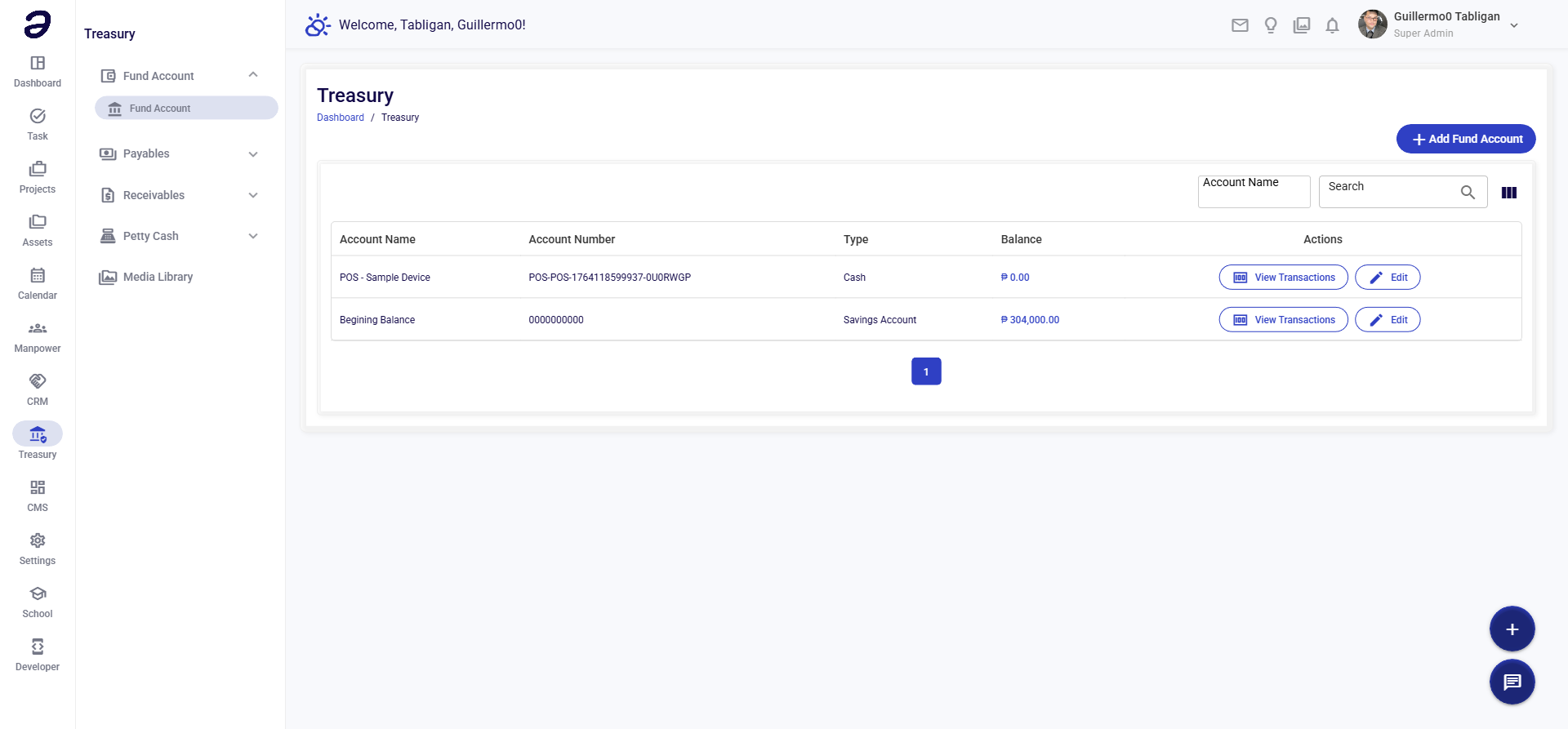 Treasury Fund Account